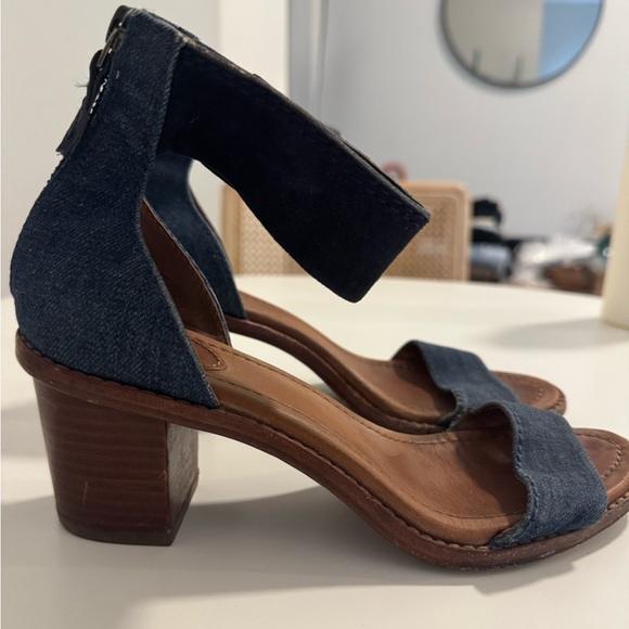 Frye Brielle Back Zip Denim and Suede Block Heel Sandal - Picture 4 of 9